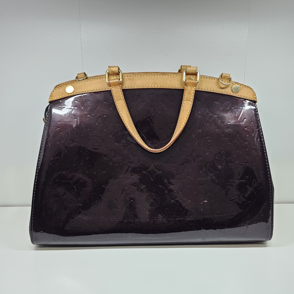 Louis Vuitton Plum Patent Satchel with Tan Trim